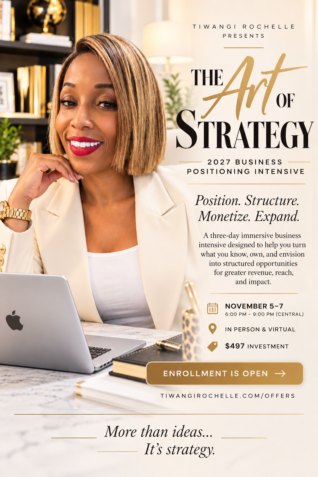The Art of Strategy — Roundtable Experience. November 5–7, 6–9 PM Central, in person and virtual. Investment: $497.